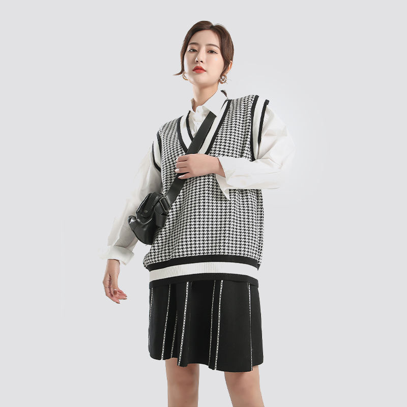 Houndstooth kötött mellény