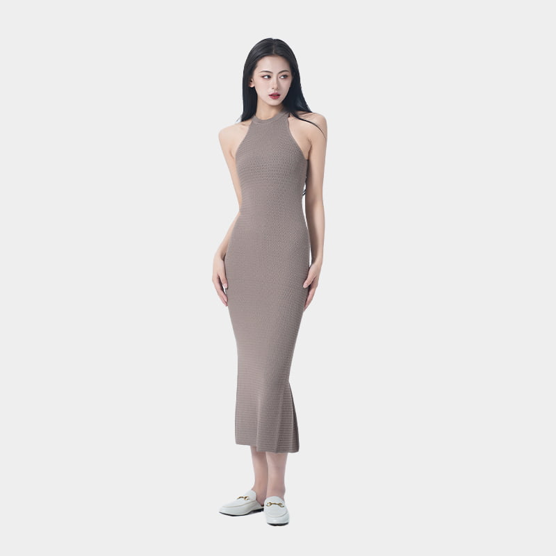 Halter Neck Hollow-Out Knit Tank Dress Halter Neck Hollow-Out Knit Tank Dress