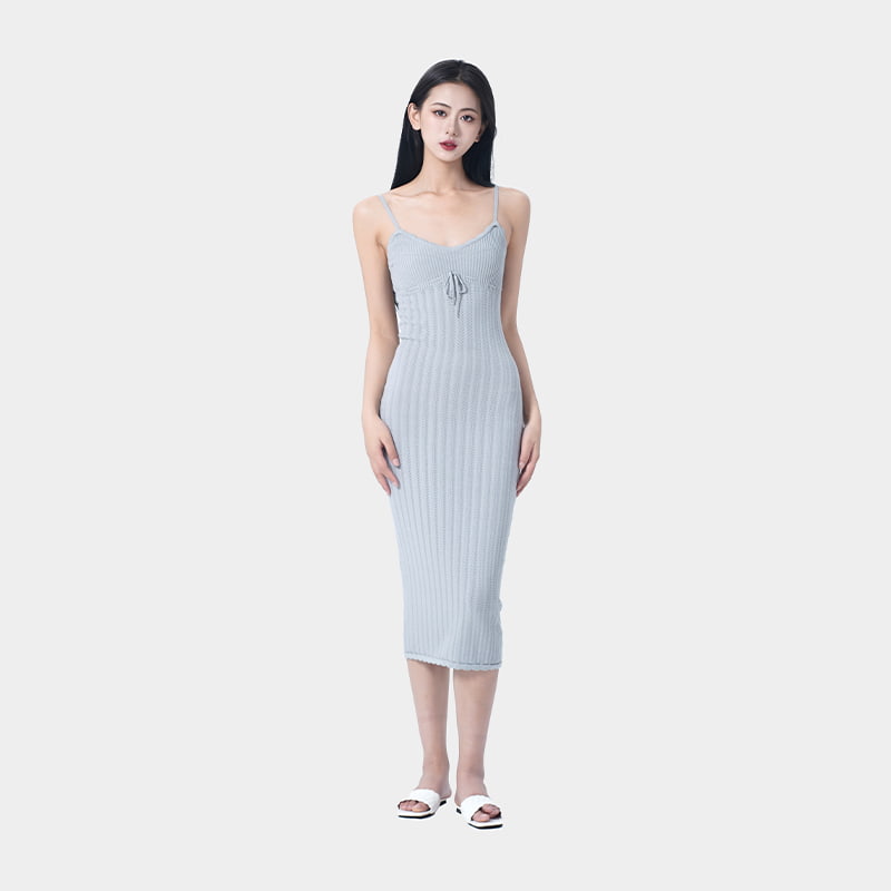 Smog Blue Lace-Trim Knit Slip Dress Smog Blue Lace-Trim Knit Slip Dress